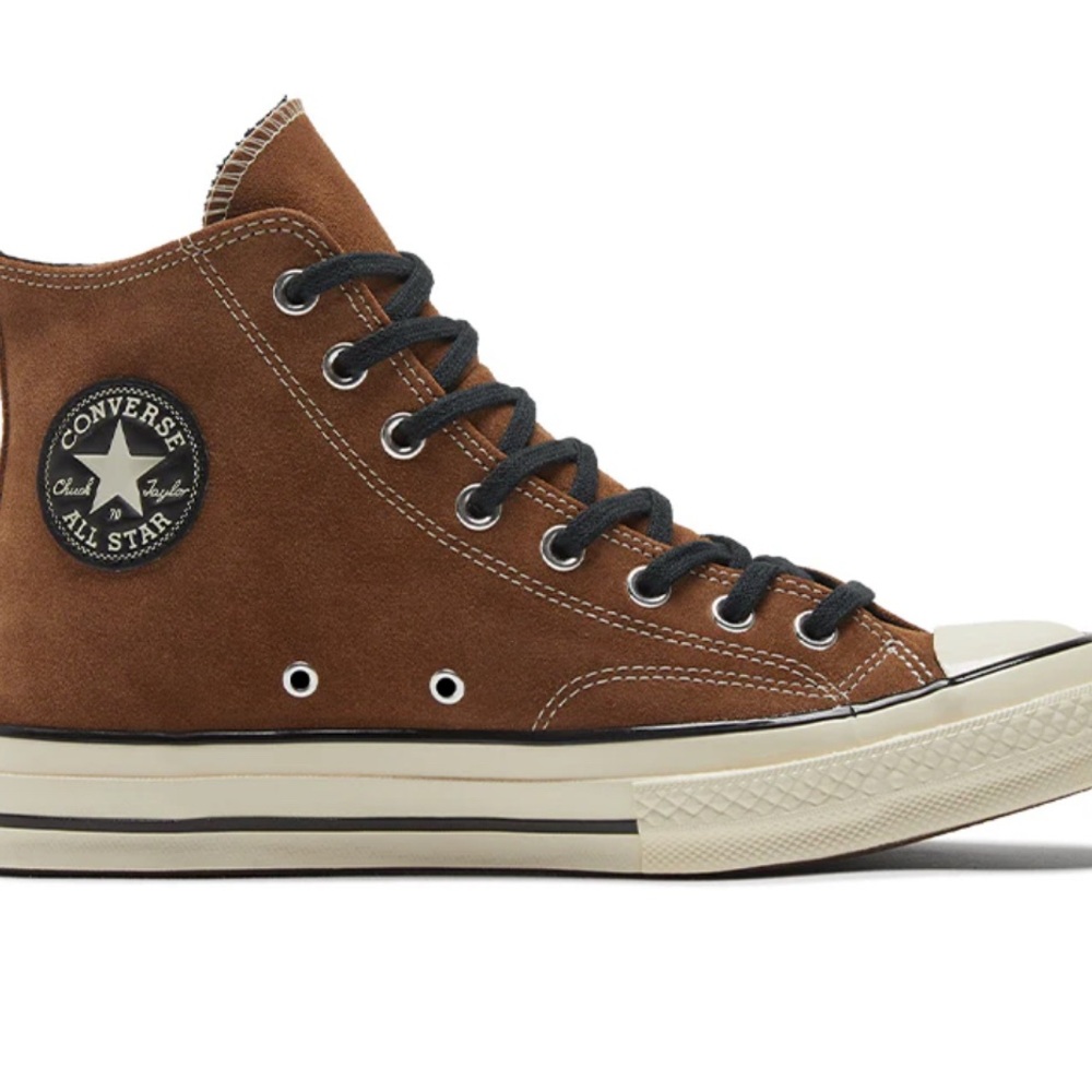 Converse Suede Brown High-Tops with Black Accents - Picture 3 of 8